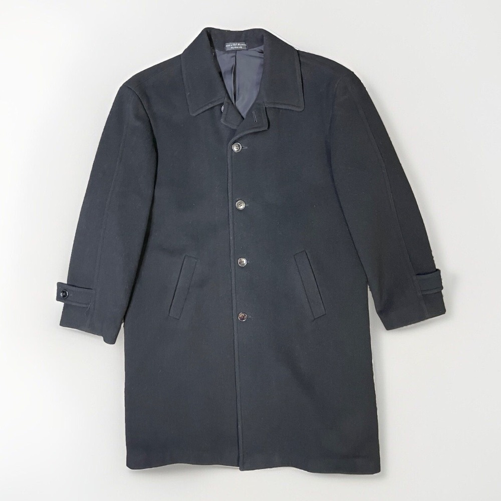 Andrew Fezza Men's Cashmere‎ Blend Black Overcoat Single Breasted Size 44 L GUC